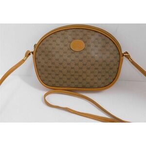 Gucci Vintage Tan Beige GG Logo Monogram Canvas Leather Crossbody‎ Bag